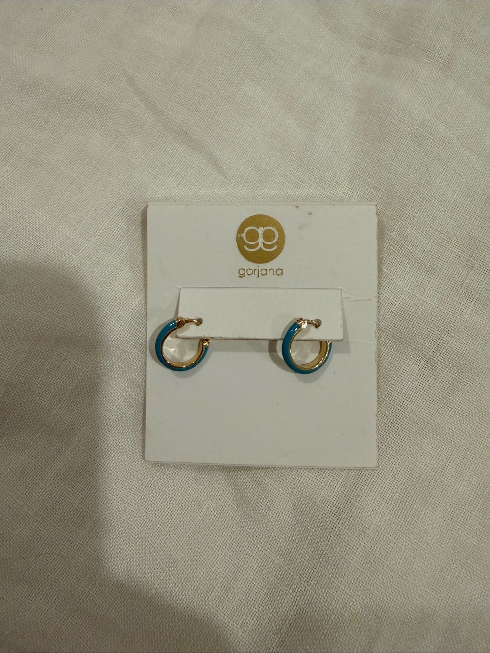 Gorjana- Teal Enamel Small Hoop huggie Earrings - Gold Accent